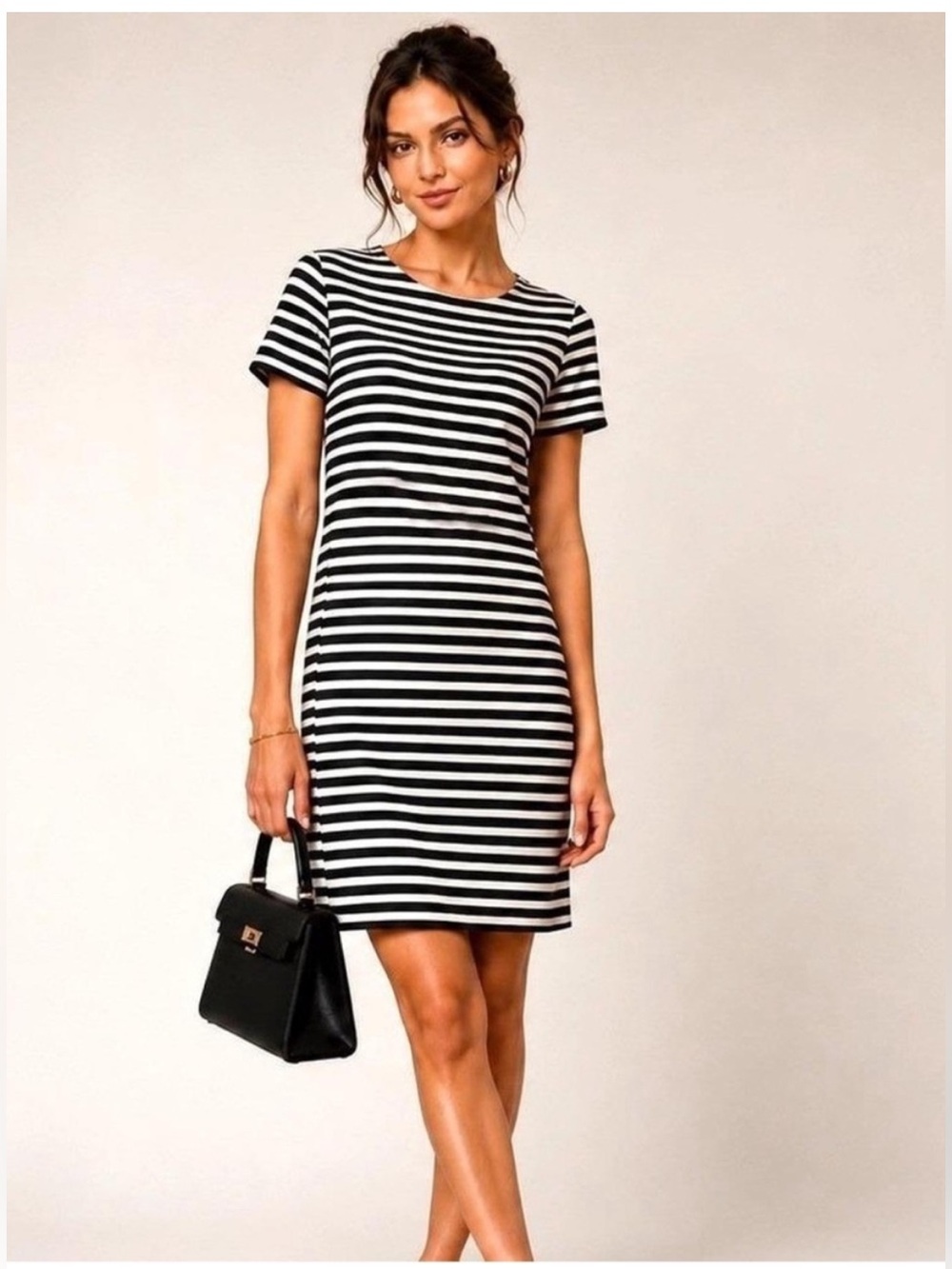 J Crew Dress S Preppy Black White Stripe